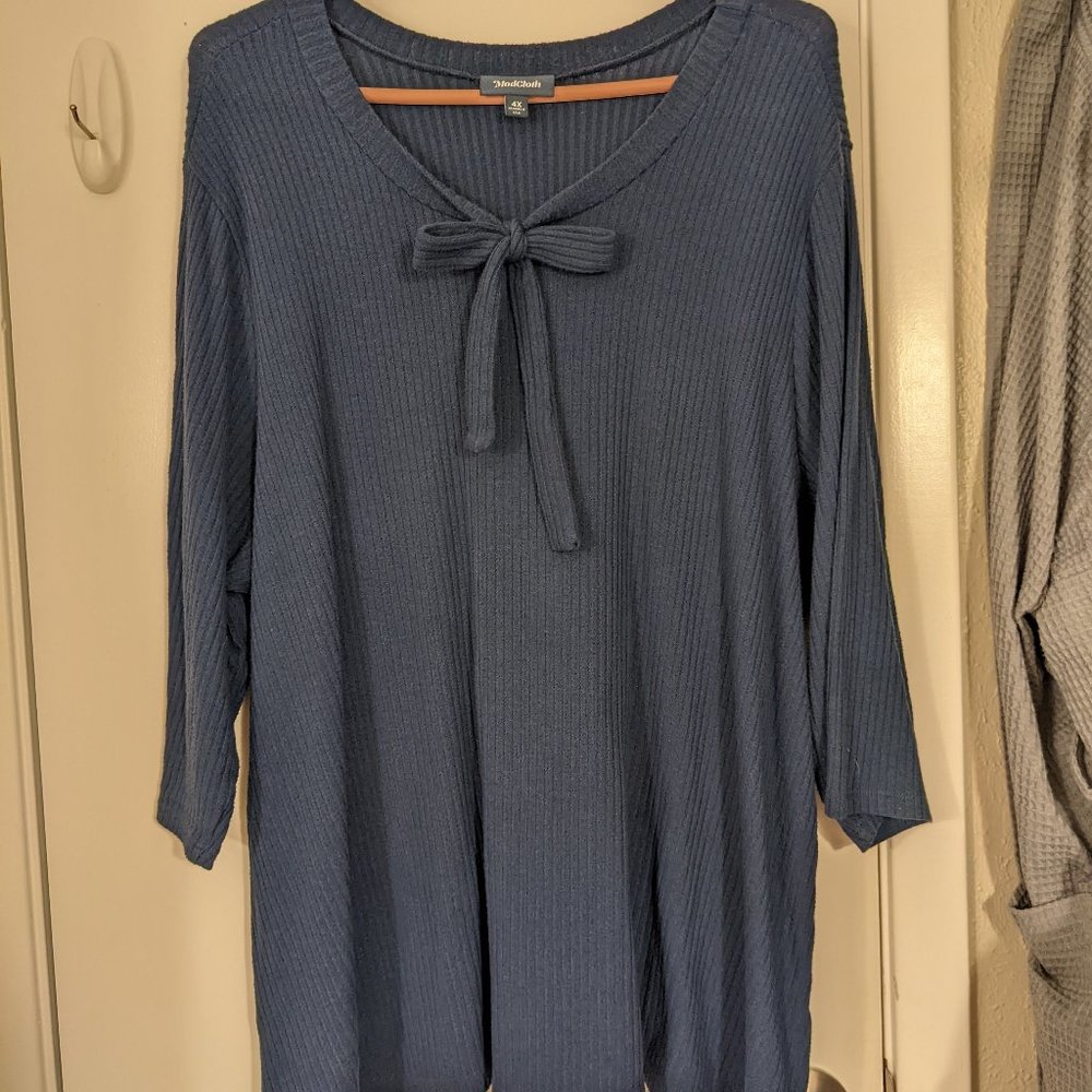 Blue bow knit top